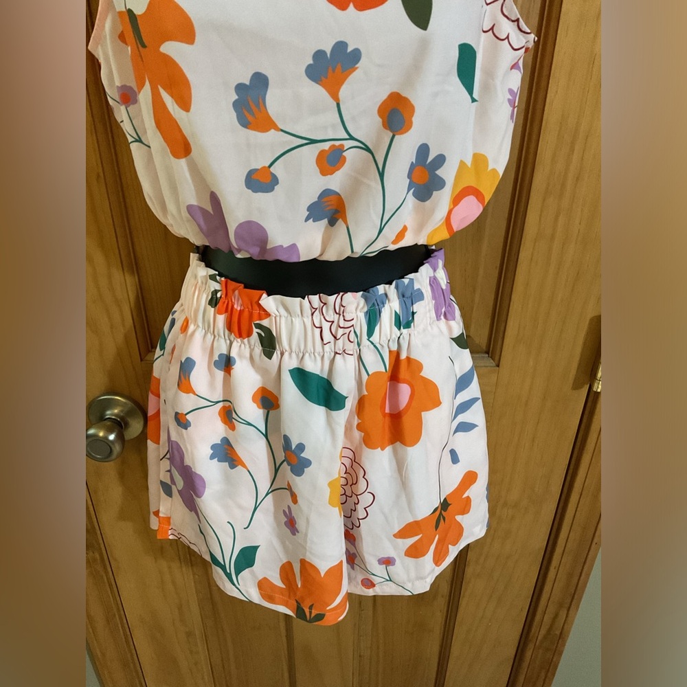 Multicolor Flower crop Top & Shorts Loungewear bohemian boho bohemian set - Picture 5 of 6